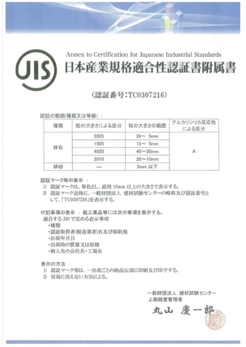 日本産業規格適合性認証書